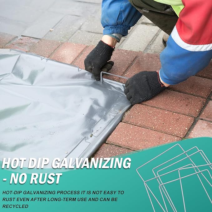 50 Pack Heavy Duty Wide Landscape Staples, 7 Gauge Galvanized Steel Turf Stakes Garden Stakes Bulk, U Type Anchor for Grass, Securing Weed Barrier Fabric, Pipes, Sod (9"x7")