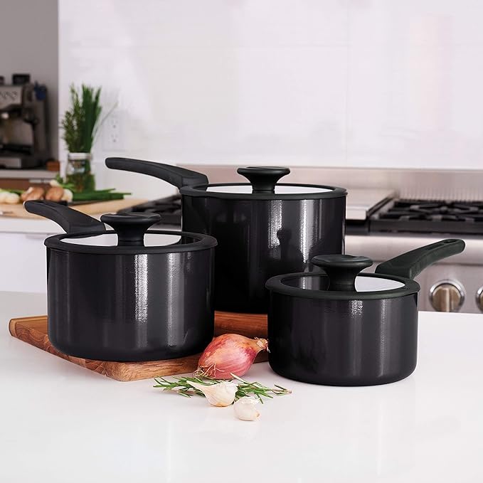Tramontina Aluminum Non Stick 6-Piece Nesting Sauce Pan Set with Lids - Gray, Kitchen Nonstick Cookware Set, Dishwasher and Oven Safe