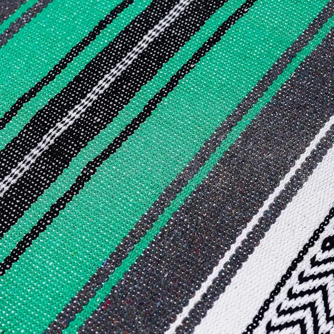 Airooglee 77" L x 46.4" W Large Mexican Blanket - Perfect as Camping Blanket, Yoga Outdoor Beach Serape Picnic Woven Blanket, Boho Home Décor - Green