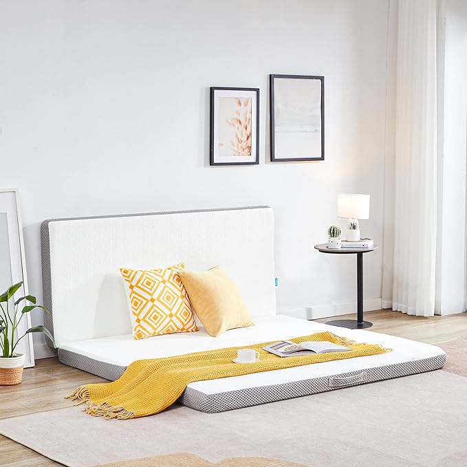 Kingfun Foldable Mattress 4 Inch Folding Mattress Tri-fold Gel Memory Foam Breathable with Storage Bag, Portable Floor Guest Bed Soft for Sleeping Camping, Gray, Cot Size
