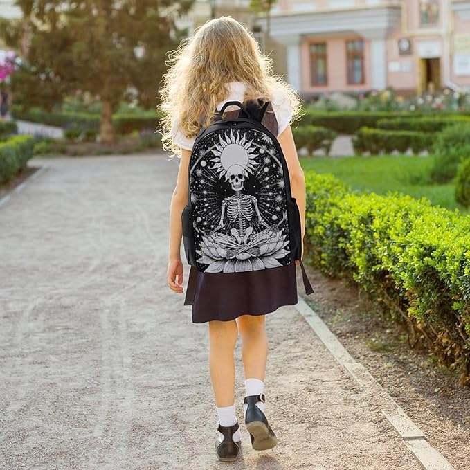 Daypack Backpack Polyester Anti-Theft Multipurpose Seven Star Meditation Skeleton Skull Black Bookbag Big Capacity Travel Hiking Camping Rucksack With Smooth Zippers