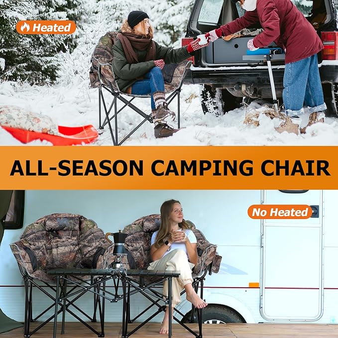 LILYPELLE Oversized Heated Camping Chair, Patio Lounge Chairs with 3 Heat Levels, Portable Folding Heated Chair Round Moon Saucer Folding Lawn Chair Outdoor Chair for Camping, Lounge Patio