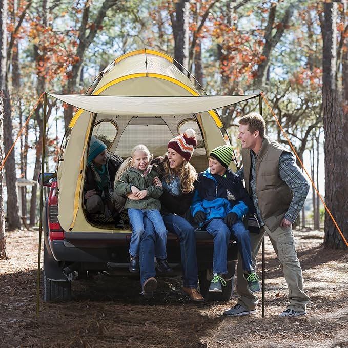 Pickup Truck Tent with Awning Shade,Waterproof PU5000mm Oxford for 6.4-6.7 FT Truck Bed for Camping Travel Outdoor Activities for Chevy Silverado,Dodge Ram,Ford F-Series,GMC Sierra,Titan,Tundra