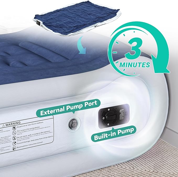 YITAHOME Twin Bed Mattress with Built-in High-Speed Pump, 17 Inch Inflatable Mattress with Integrated Pillow, Carrying Bag and Patch Tools, Elevated Inflatable Bed for Home Travelling Camping