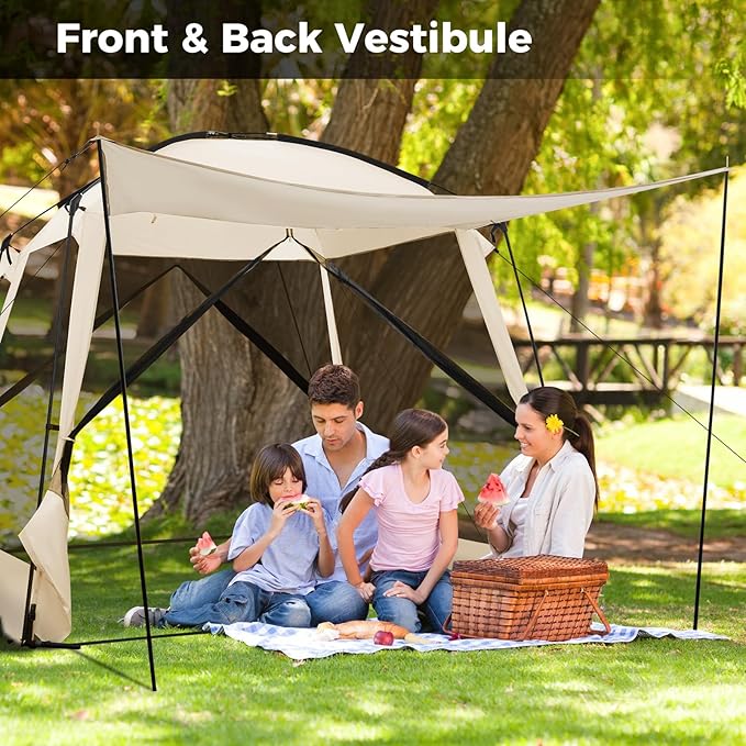 KOTEK 10 x 10 Ft Screen Tent, Easy Setup Screened in Canopy with 4 Mesh Walls, 2 Vestibules, 2 Zippered Doors & Carry Bag, Portable Screen House for Backyard Patios Outdoor Camping Activities