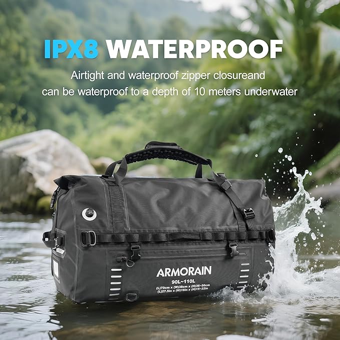90L-110L large Capacity Airtight Waterproof Travel Dry Bag,Equipped with Durable Inflatable Shoulder Straps and Handles Suitable for Diving Equipment Motorcycles Rowing Kayaking Camping
