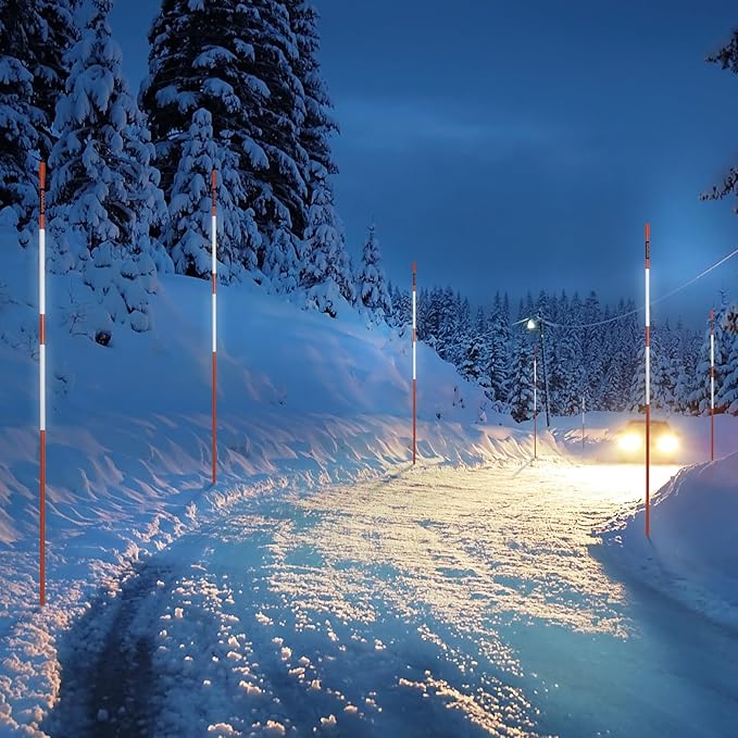 VEVOR Driveway Markers, 50 PCS 48 inch, 0.31 inch Diameter, Orange Fiberglass Poles Snow Stakes with Reflective Tape, 12" Steel Drill Bit & Protection Gloves for Parking Lots, Walkways Easy Visibility