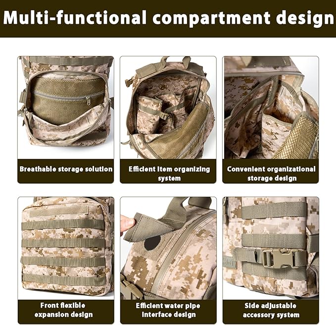 MT Military Rucksack Style Assault Pack Compatible with FILBE System – Tactical MOLLE Backpack for Outdoor Hiking Camping Hunting – Modular 30L Capacity Marpat Desert