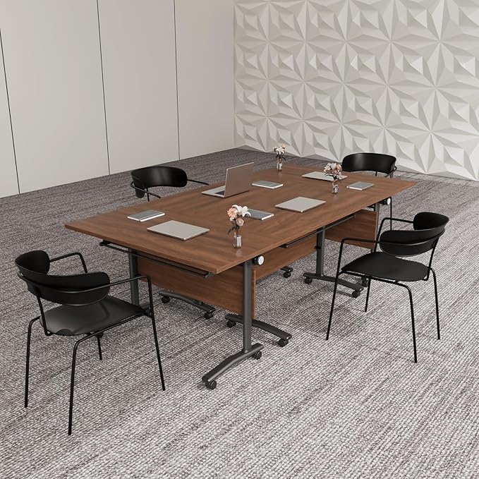 Modular Conference Room Table, Folding Seminar Desk with Wheels, Large Mobile Office Meeting Table for Classroom Training, Flip-Top Stackable Conference Tables,4 Packs Walnut Color