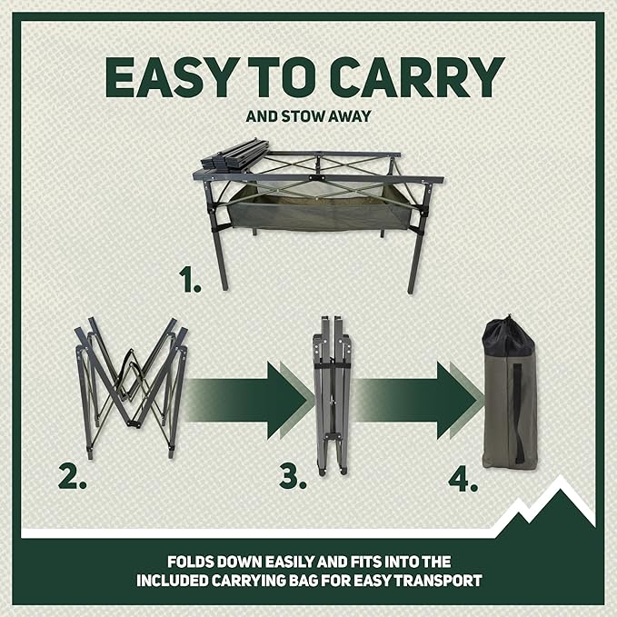 OUTSIDER Folding Camping Table, Portable Roll-up Outdoor Lightweight Aluminum Camp Table for Picnic BBQ Backyards Beach, Large Storage Mesh Pocket and Carrying Bag Included