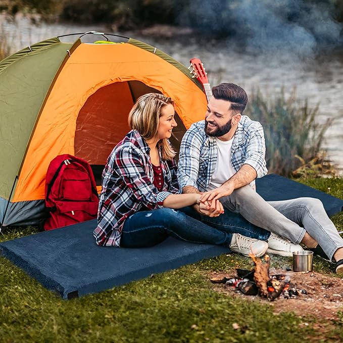 Memory Foam Camping Mattress, Portable Roll Up Sleeping Mat w/Non-Slip Bottom, Carry Bag, Floor Mattress Guest Bed for Sleepover, Thick Sleeping Pad for Camping Car Travel Backpacking