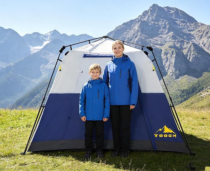 3/4 Person Camping Tent with 1 Door, 4 Windows, and Upgraded Ventilation– Instant Setup, Waterproof, 8'x 8'x 67''Oxford Fabric Floor Pop Up in 60 Seconds Includes Rainfly and Backpack