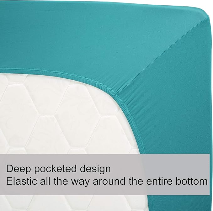 Stretch Queen Fitted Sheet Only - Jersey Knit & Soft Cozy T-Shirt Like, 4-Way Stretchy Snug Fit & No More Slipping Mattress Sheets - Turquoise, Queen