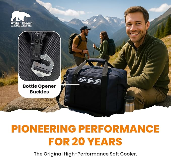 Polar Bear Coolers - Original Soft Cooler Bag - Insulated Leak Proof Beach Cooler Bag, Small Thermal Bags for Travel - Heavy Duty & Portable - Sweat Proof Picnic Carrier - Nylon