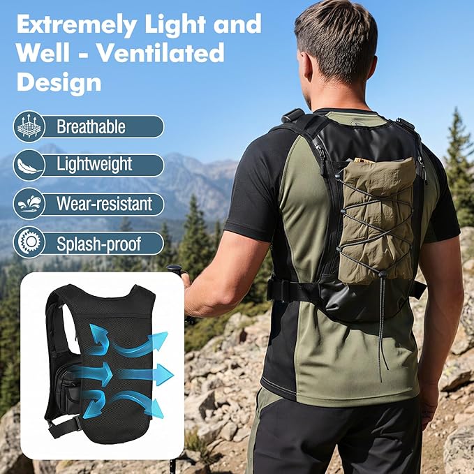 MoKo Hydration Pack with 2L Water Bladder, Hydration Backpack Water Backpack Lightweight Reflective Chest Pack with Gear Holder, Running Vest for Men Women Marathon, Hiking, Biking