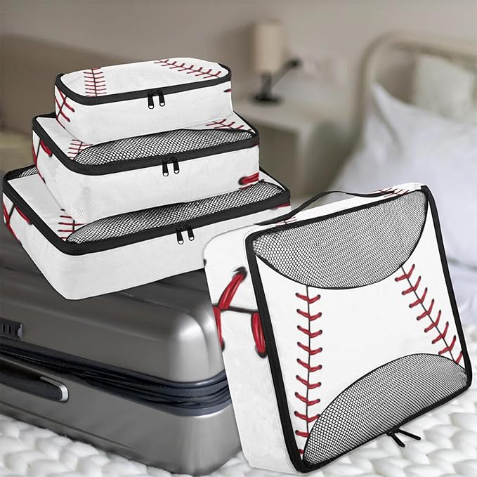 Baseball Compression Packing Cubes for Travel,Expandable Cubes Storage Bag Carry on Luggage Organizers for Toiletry Clothes Shoe Accessories 4 Set