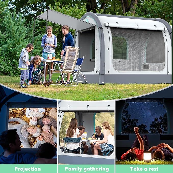 Inflatable SUV Tent for Camping, Large Quick Setup Blow Up Tents, 6-Person Tent with Detachable Car Attachment, Tents with Storage Bag &Projection Screen, Waterproof