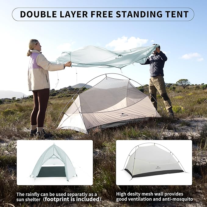 Naturehike Cloud Up 1 Person Tent, Lightweight Backpacking Tents for One Man, Waterproof Ultralight One Person Tent for Camping Hiking Backpacking