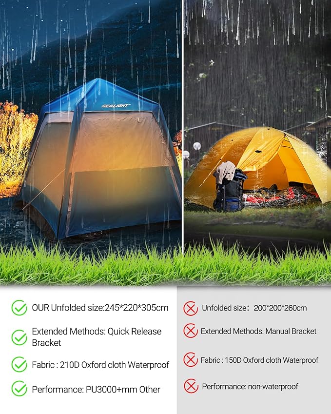 SEALIGHT SUV Tent for Family Trips, Car Tent for Aluminum Poles - Instant Setup Double Layer Waterproof Camping Tents with Storage Bag(10x8x7.2FT)