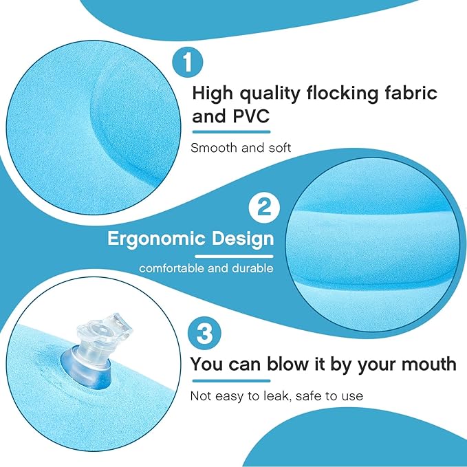 Maitys 5 Pieces Inflatable Travel Pillow Portable Compact Air Pillow Flocked Fabric Backpacking for Camping Hiking Home Office Sleeping Neck Head Lumbar Support(13.39 x 8.66 Inches,Multicolor)
