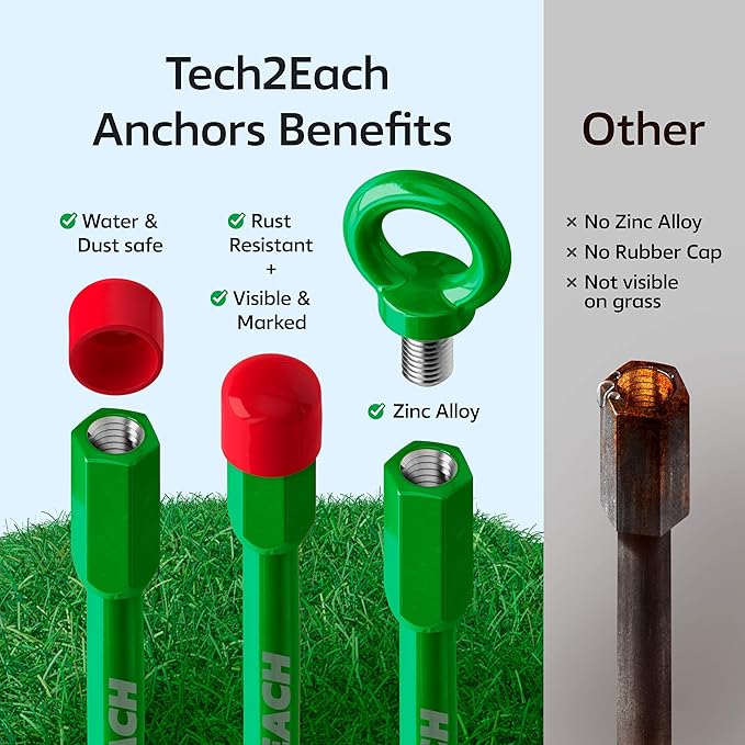 18" Heavy Duty Ground Anchors Kit (Green 4 Pcs) - Shed Tree Tent Dog Canopy Trampoline Anchor Kit - Long Spiral Earth Auger - Tie Down Screw in Swing Set Anchors - to Ground Stakes - Sand Anchor Kit