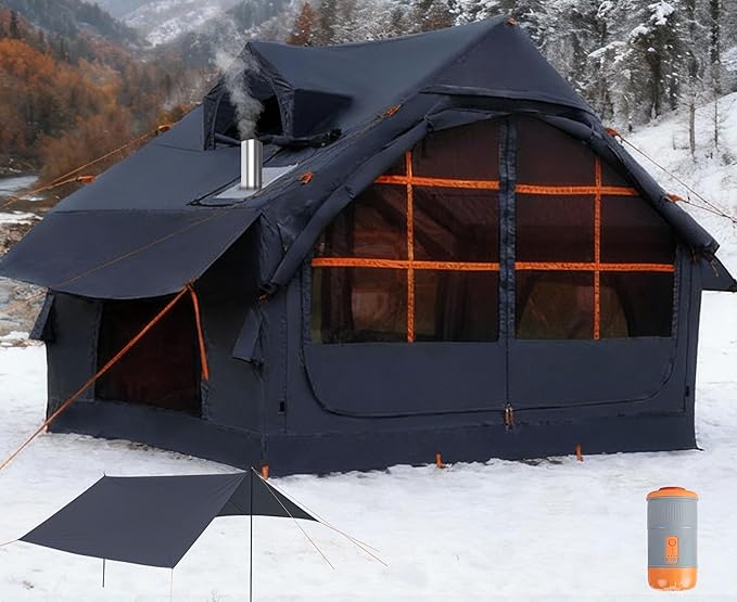 Inflatable Camping Tent,2/4/6/8 Person Glamping Inflatable Tents with Awning, Quick Setup Blow Up Tents with Pump, Waterproof Oxford Inflatable House for Camping, Air Glamping Hot Tents for Adult