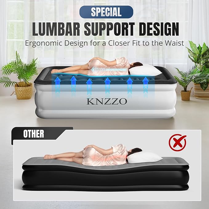 Twin Air Mattress with Built-in Pump, 18" Top Inflatable Mattress with Waterproof Flocking Fabric, Three-Minute Quick-Inflatable Bed. Portable Blow Up Mattress for Home, Outdoor and Guests