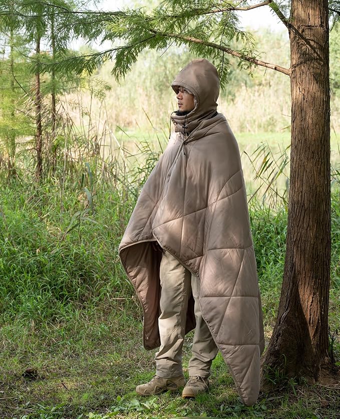 iClimb Heated Camping Blanket with Hood and Battery Pack (Khaki)