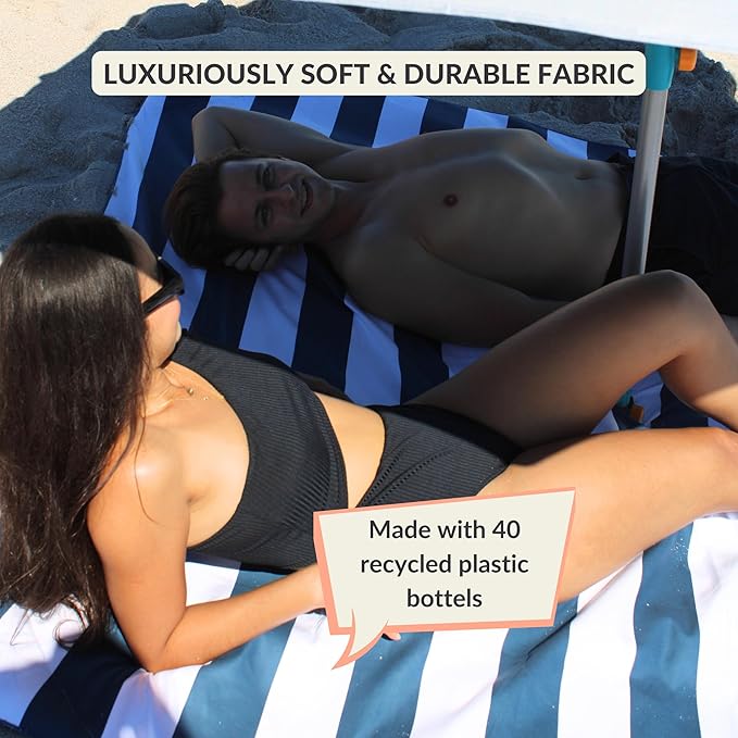 Plush Microfiber Beach Blanket, Extra Large Beach Mat for 3-6 Persons, Sandproof, Windproof | Hole for Umbrella, Corner Sand Pockets to Fight Wind (Bag for Blanket Included)