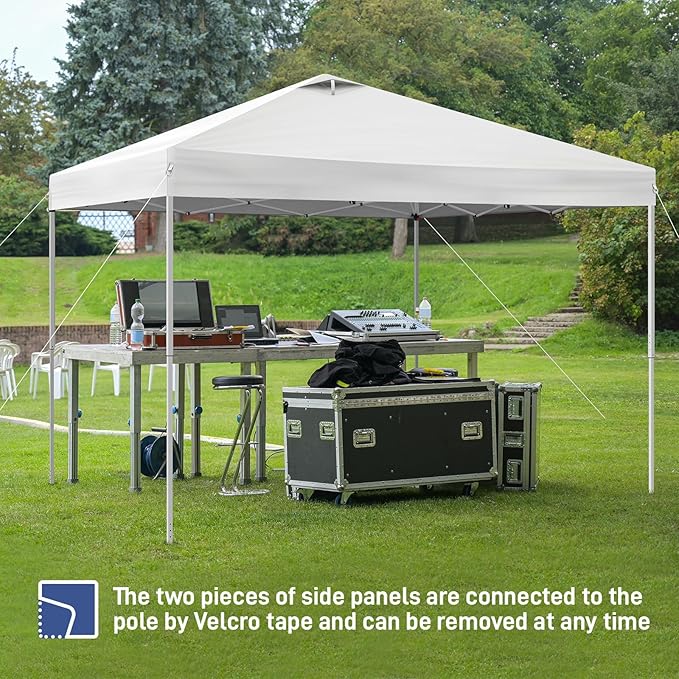 Outvita 10x10ft Ez Pop Up Canopy, Portable Instant Canopy Tent with 2pcs SideWalls and 4pcs Camping Upright Poles for Outdoor Events, Party, Wedding, Birthday,Graduation White