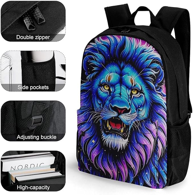 Casual Daypack Multipurpose Anti-Theft Large Capacity Carry On Bag, Trippy King Of The Lion Art Casual Daypack Climbing Shoulder Bag With Padded Straps