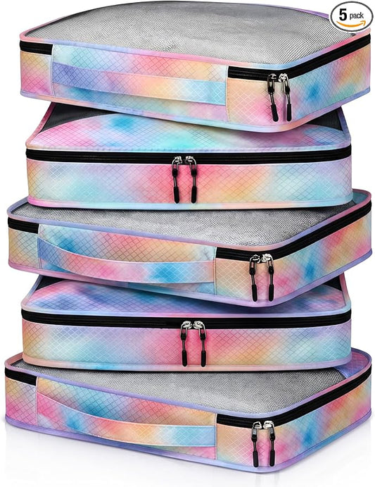 5 Pcs Packing Cubes for Suitcase Large Travel Cubes Carry on Luggage Organizer Bags for Clothes Accessories(S,Watercolor)