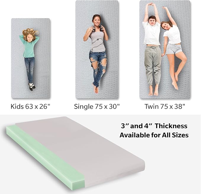 4 INCH Memory Foam Camping Mattress Pad with Water-Resistant Zipper, Roll Up Mattress for Floor, Travel Camping Sleeping Pads for Floor Outdoor Activities, Rvs, Certipur-Us