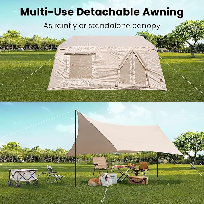 Inflatable Tents for Camping, Blow Up Tent with Hand Pump, Easy Setup Inflatable Hot Tent with Stove Jack, Waterproof Oxford Air Glamping Tents for Camping Adult 4 Person Upgrade Version