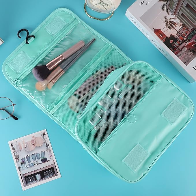 Pengxiaomei Toiletry Bag for Women, Waterproof Hanging Cosmetic Bag Portable Travel Makeup Pouch Multi-function Handle Bathroom Bag for Mothers Day Gifts (Mint Green)