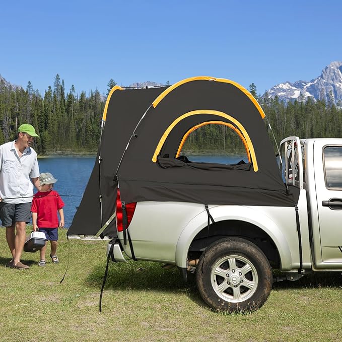 Pickup Truck Blackout Tent, Portable Truck Bed Tent for Camping, Waterproof PU2000mm Double Layer for 2 Person, Compact and Full Size Regular Bed Long Bed (Black)