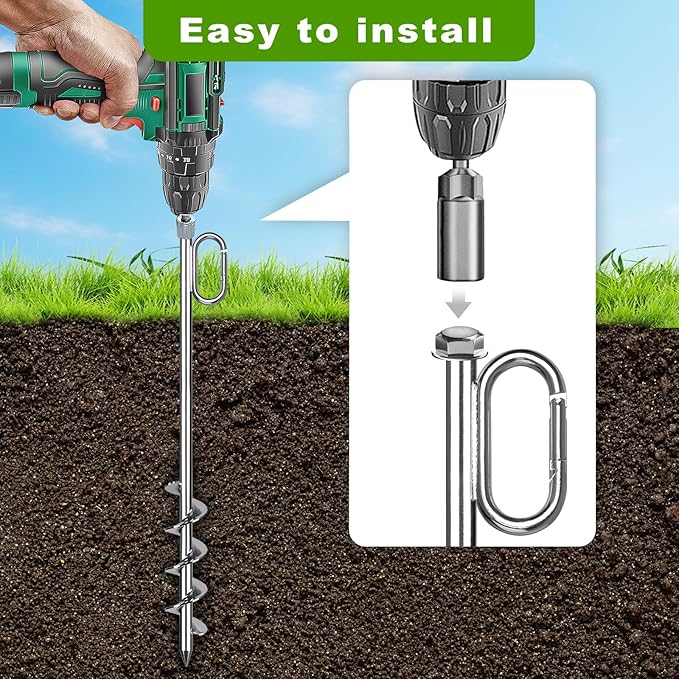 SELEWARE 4 Pack Trampoline Stakes Heavy Duty Ground Anchors High Wind Trampoline Stakes Anchors Spiral Earth Anchors for Secure Animals Trampolines Tents Shed Swing Set Mobile Homes Carport