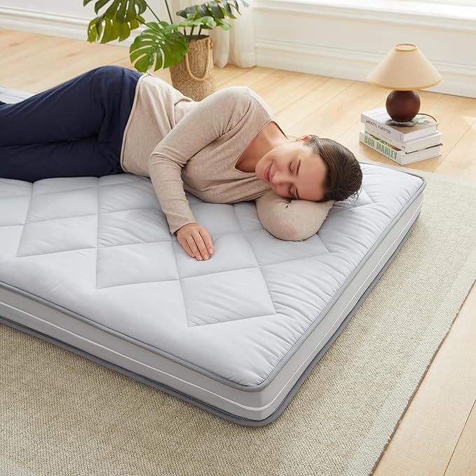 4Inch Twin Floor Mattress,3-Layer Structure Cot Mattress Topper,Gel Memory Foam,Removable Thickened Cover,Portable Roll Up Sleep Pad(75X38X4“)