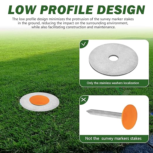 Stainless Washers Localization 4 Inch for Low Profile Survey Stakes Property Line Markers, Improve The Visibility of The Survey Maker Stakes, Stainless Washers Holes 0.78 Inch, 4 Pack.