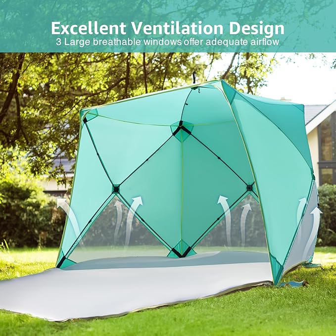 Old Bahama Bay Pop Up Beach Tent, Portable Shade Sun Shelter UPF50+ UV Protection for 4 Person Extendable Floor for Fishing Hiking Camping, Waterproof Windproof（Mint Green