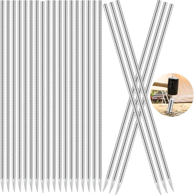 Gisafai 12 Pcs 12 Inch Ground Rebar Stakes Metal Heavy Duty Stakes Ground Landscape Anchors Spike Garden Stake Edging Spikes Plant Support with Chisel Point End for Concrete Timber Garden Tent Camping