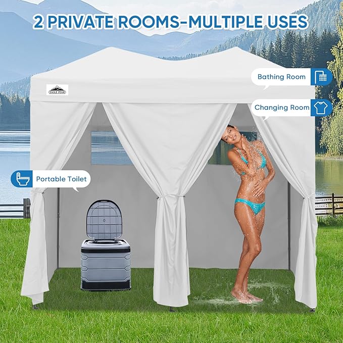 EAGLE PEAK Outdoor Changing Room 8x4, 2 Room Pop Up Portable Changing Room, Sun Shelter, Pop Up Changing Tent for Beach or Pool, Portable Dressing Room for Photoshoots (White)
