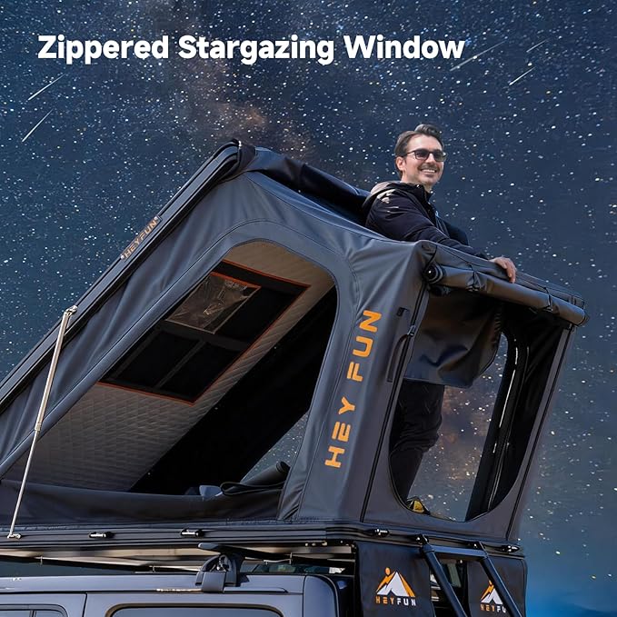 Voyager Pro Rooftop Tent Hard Shell with Skyview Window, USB Outlet, Summer Side Awning&LED Light Strip for 4 Season Camping, Aluminum Pop Up 2-3 Person Roof Top Tent for Truck Jeep SUV Van Trailer