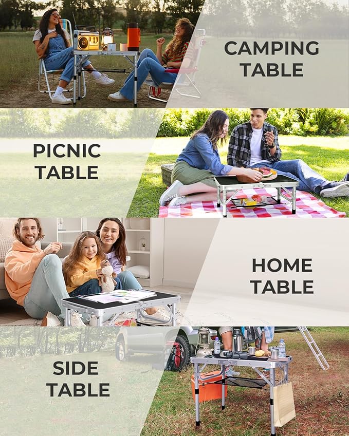 Sportneer Folding Table: Adjustable Height Camping Essentials 23.6" L x 15.7" W 2 Height with Mesh Layer - Compact & Portable Small Folding Table for Outdoor Camp Garden Picnic BBQ Dining Cooking