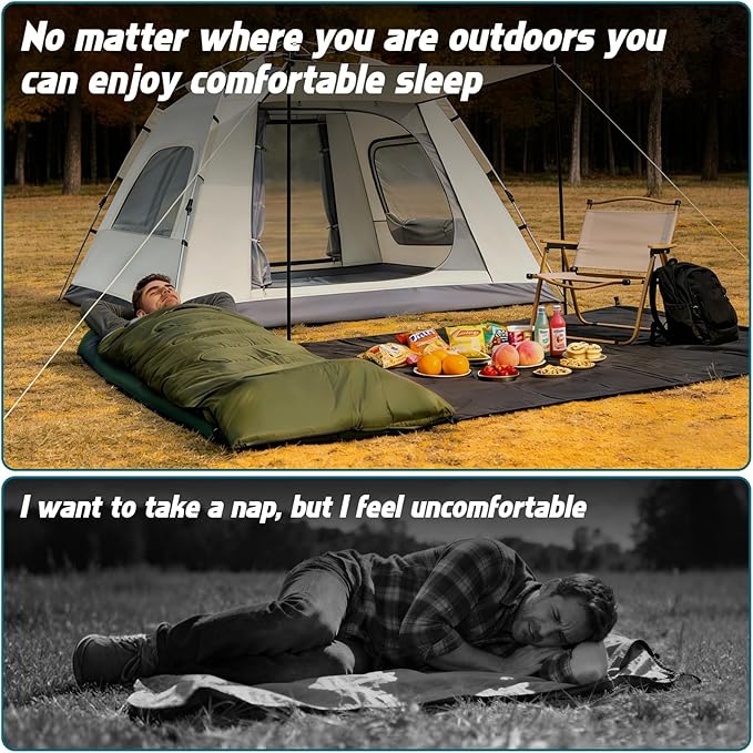 3-Piece Camping Sleep System with Self Inflating Sleeping Pad, Waterproof Tarp & Sleeping Bag, Built-in Pump 3.2" Thick Tent Mattress, R-Value 9.5 All-Season Gear for Backpacking
