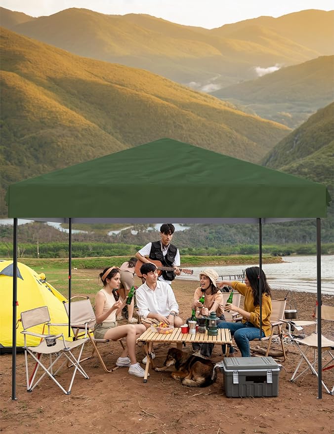 Garvee 10x10 Pop Up Canopy Tent Outdoor Canopy One-Person Set Up Heavy Duty Commercial Instant Tent Shelter, 4-Sidewall+Green