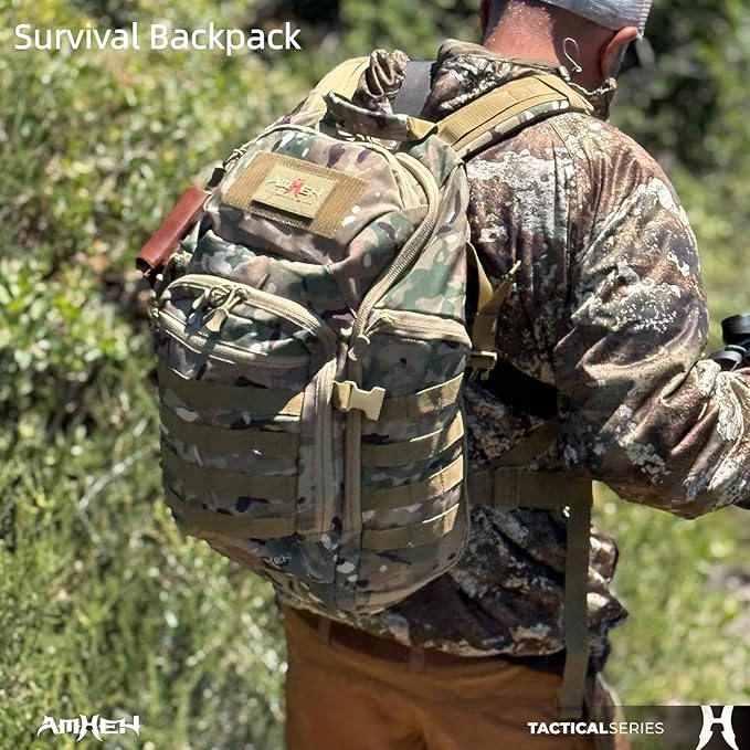 32L Tactical Backpack - MOLLE Everyday Carry with Suspended 17" Laptop Compartment for Work, Travel and Emergency (Camo)
