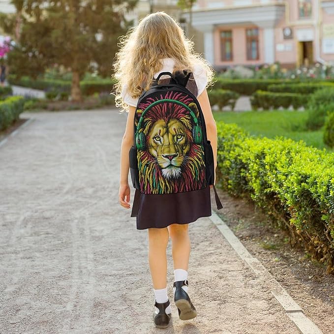 Polyester Daypack Backpack for Trekking Picnic Walking Cycling, Large Capacity Anti-Theft Multipurpose Shoulder Bag, Rastafarian Lion Rock And Roll Casual Daypack