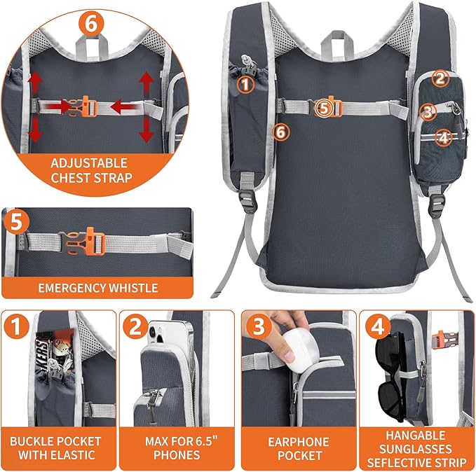 Seektop Expandable Small Hiking Backpack 12L-15L Lightweight Packable Waterproof Daypack with Phone Pocket for Women Men
