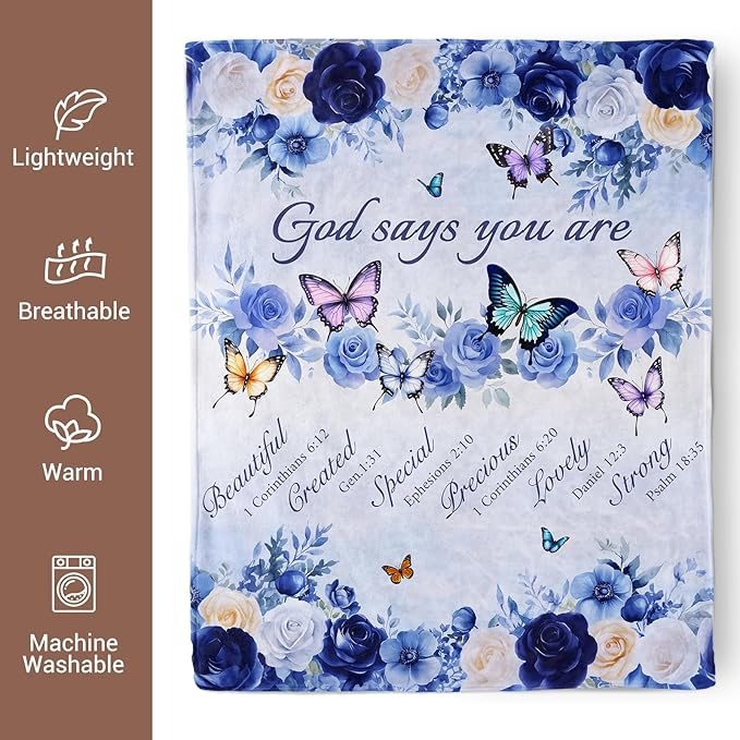 Christian Gifts for Women, Religious Inspirational Spiritual Gifts Blanket, Butterfly Floral Prayer Throw Blanket for Couch Bed 60"x50"